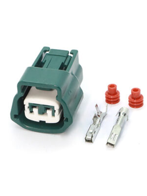 Sumitomo 6189-0775. Разъём 2-х контактный гнездовой в зелёном корпусе.
