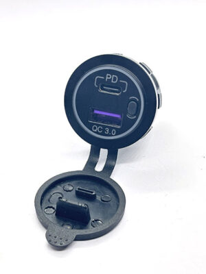 USB+PD Type C-З/У круглое, врезное.12В/24В, 48 Вт, QC 3,0. с выключателем.