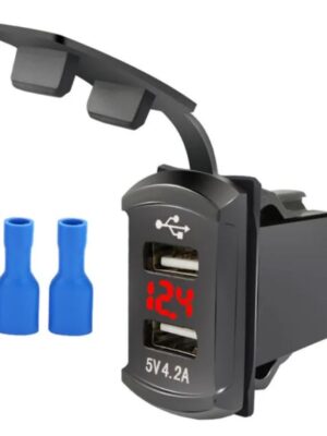 2USB-зарядное устройство прямоугольное врезное с вольтметром красного свечения 4.2 A.