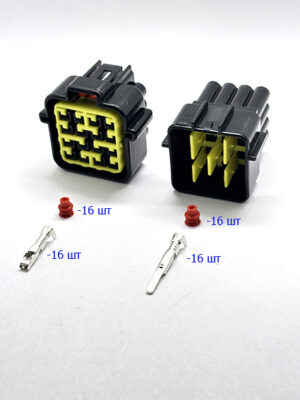 DJ7161Y-2.3-21(11). Разъём 16-ти конт. межжгутовой  в чёрном корпусе с комплектом клемм и уплотнителей.